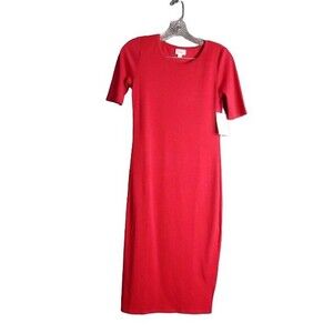 LulaRoe Julia Scoop Neck Half Sleeve Midi Dress Womens Size XXS Red New